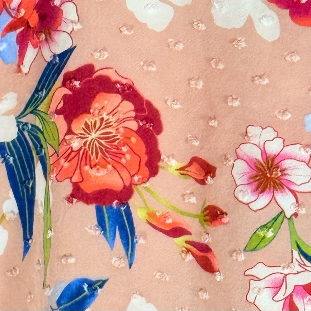 Cupio Floral V-Neck Blouse with sleeve accent/ drama size XL slub detail - Picture 3 of 9